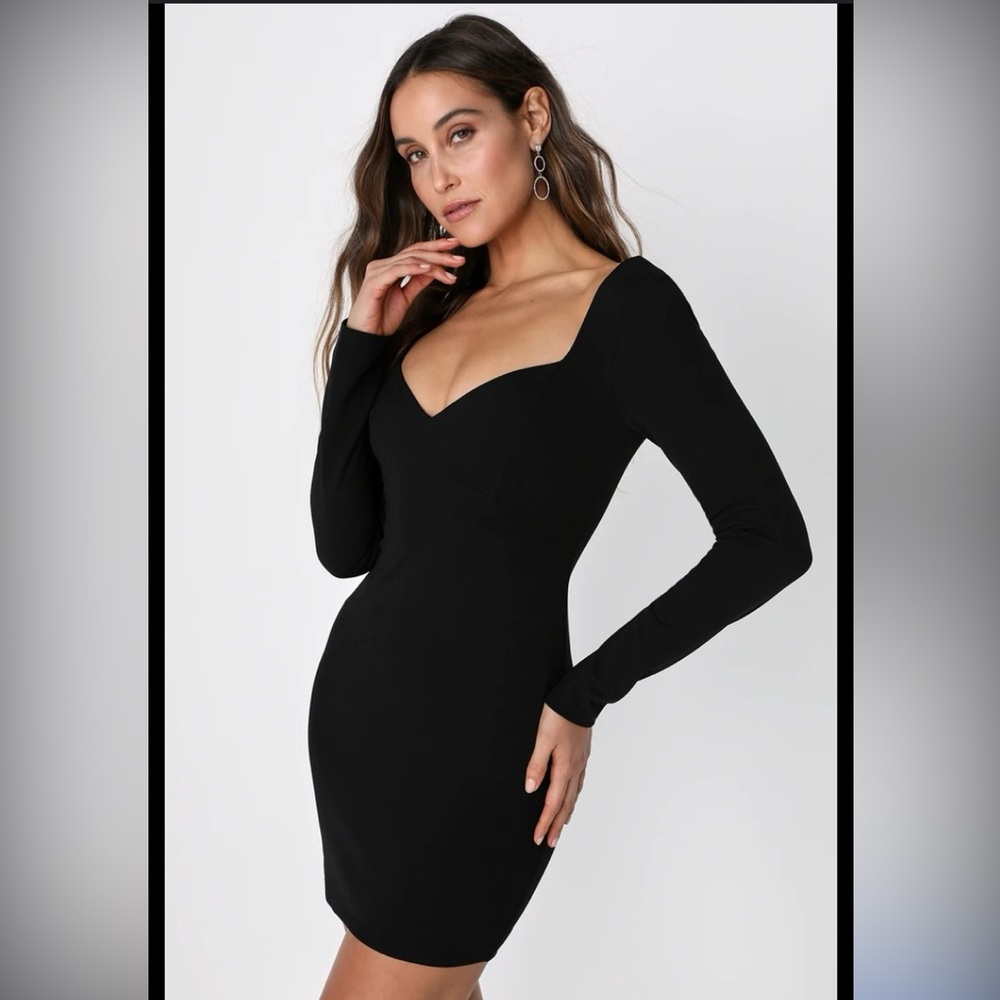 Black Bodycon Mini Dress Sweetheart Long Sleeve Lulus Flirtatious Impulse M New